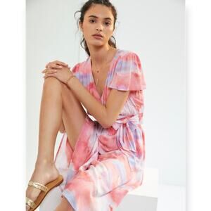 Anthropologie x Cloth & Stone Cloth Wrap Dress 100% Rayon Pastel Stripes Boho